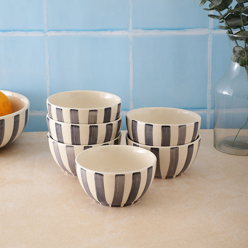 Cross Strips Ceramic Snack Bowl (180 mL) - Set Of Six