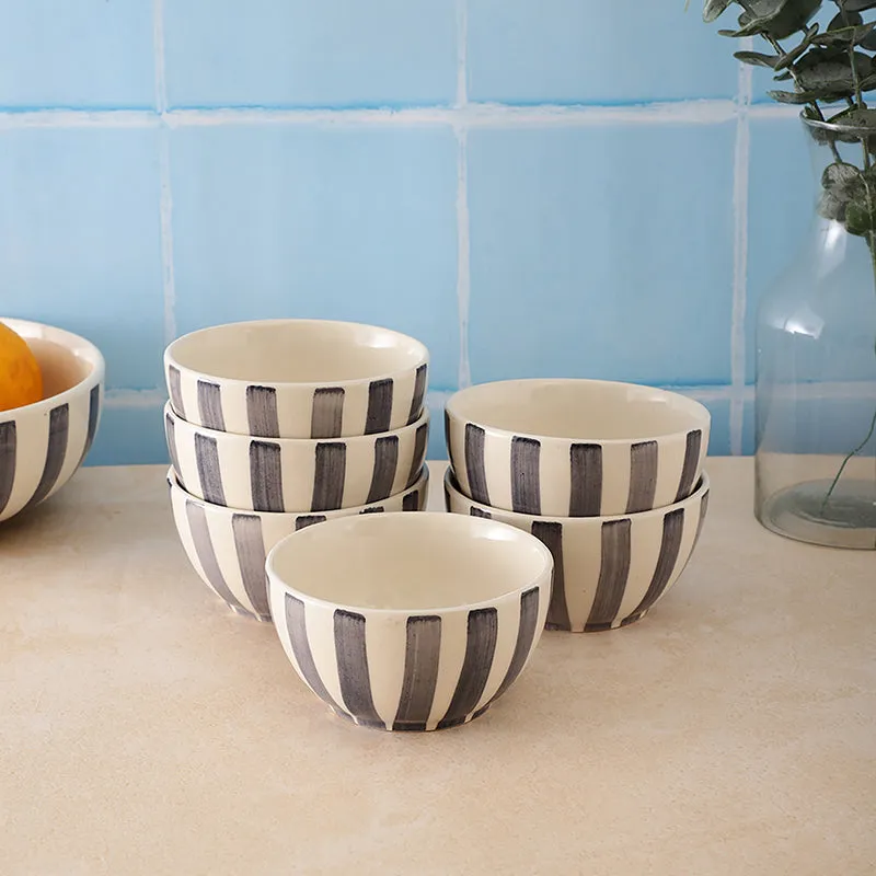 Cross Strips Ceramic Snack Bowl (180 mL) - Set Of Six media 1