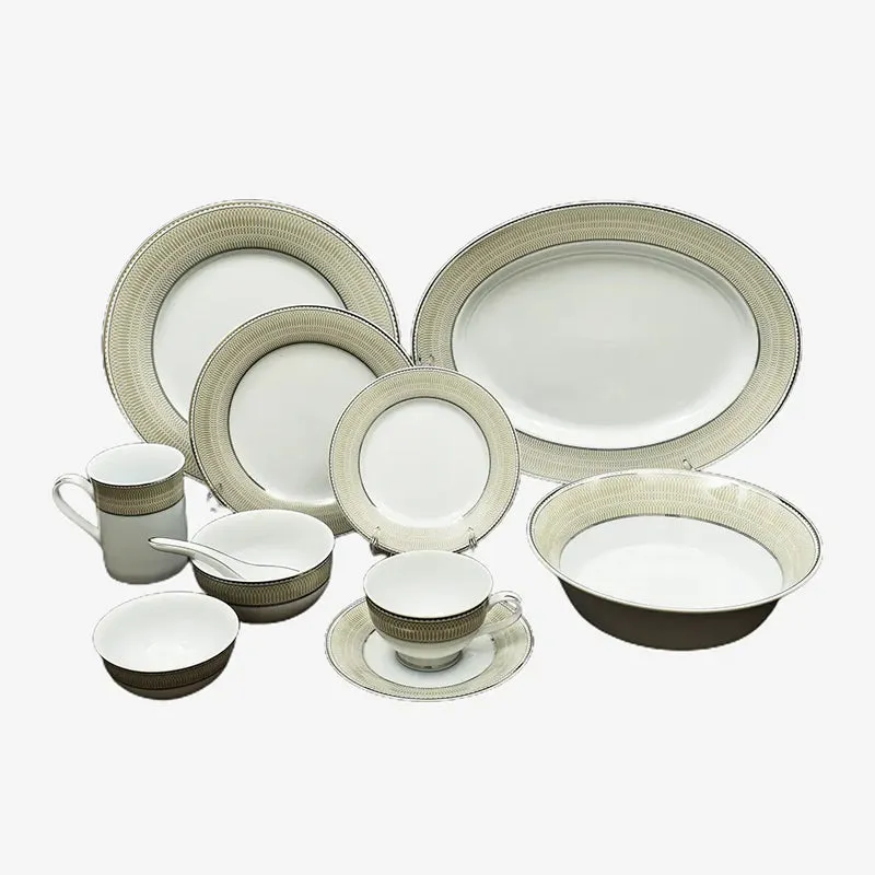Shine Platine 24k Gold Brushed Porcelain Dinner Set - 33 Piece Set media 10