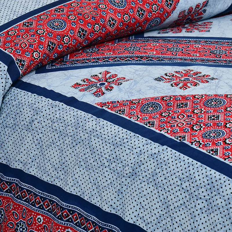Akanksha Ethnic Cotton Bedsheet (Red,Blue) - 180 TC media 3