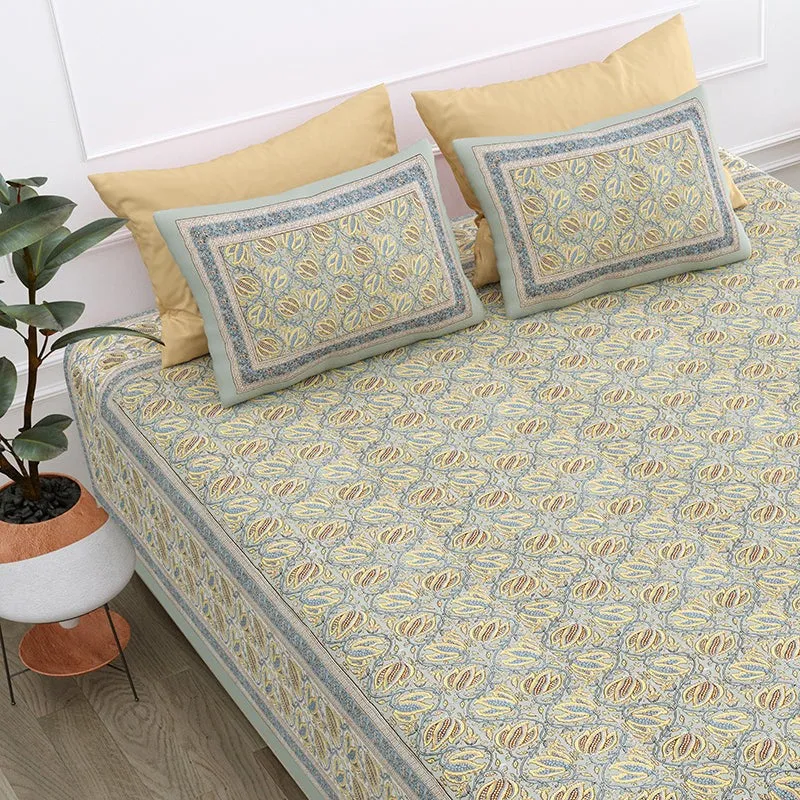 Sadhana Cotton Bedsheet (Grey, Yellow) - 180 TC media 4