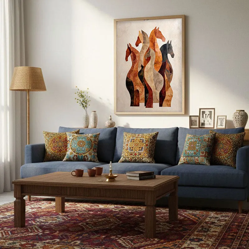 Silhouetted Horses Wall Painting With Brown Frame media 3