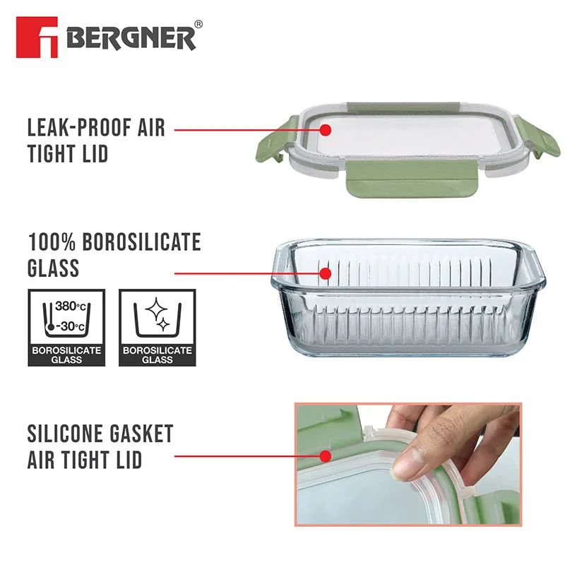 Bergner Glass Vault Airtight Glass Tiffin Box (Green) - 320 mL media 6
