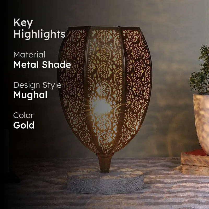 Mehela Etched Metal Table Lamp With White Base - Gold media 2