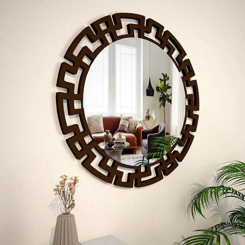 Greek Key Reflection Decorative Wall Mirror - Brown media 5