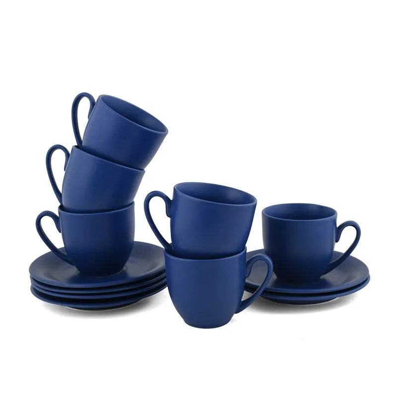 CozySip Porcelain Cup & Saucer (Blue/200 mL Each) - Set of Six - 4