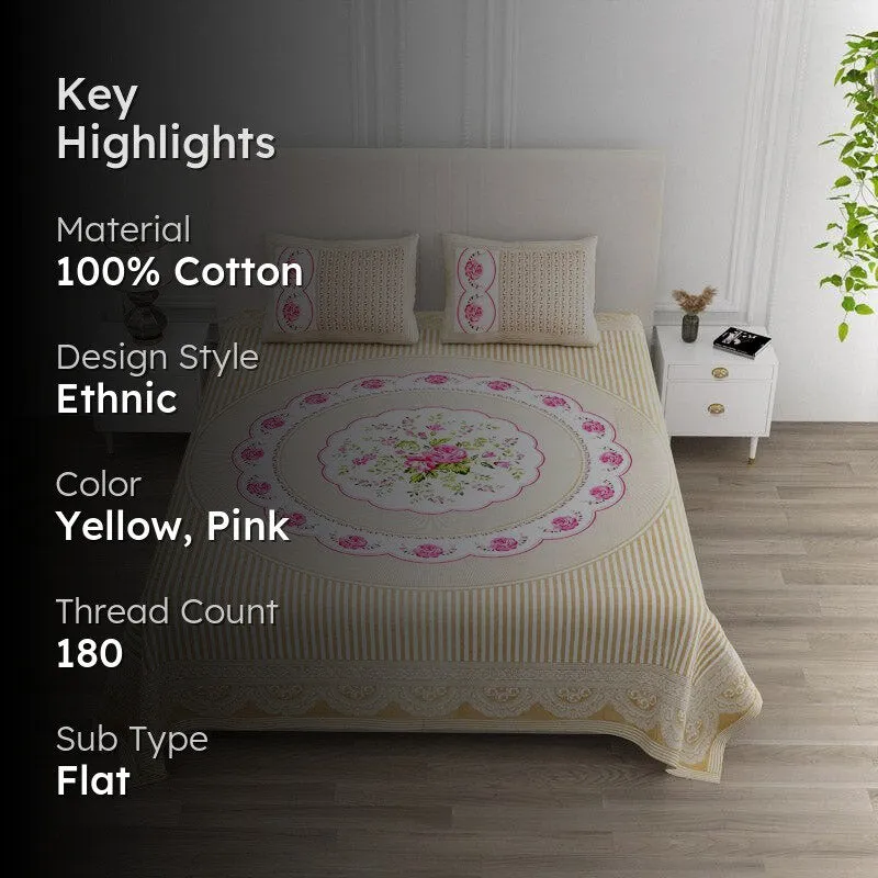 Magnus Floral Cotton Bedsheet (Cream) - 180 TC media 2