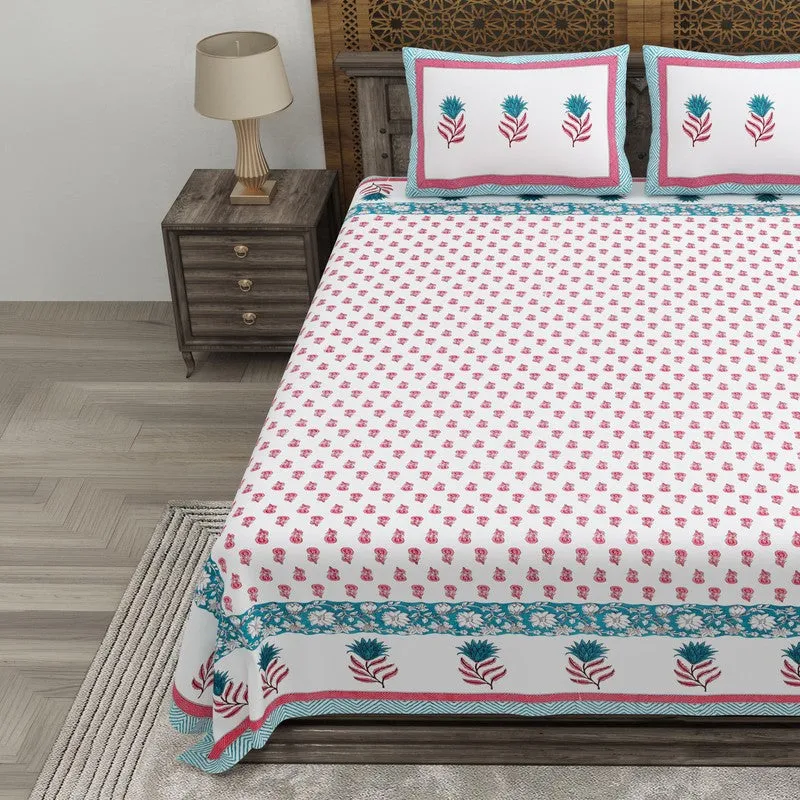 Gardena Cotton Bedsheet (White,Blue,Pink) - 240 TC media 3