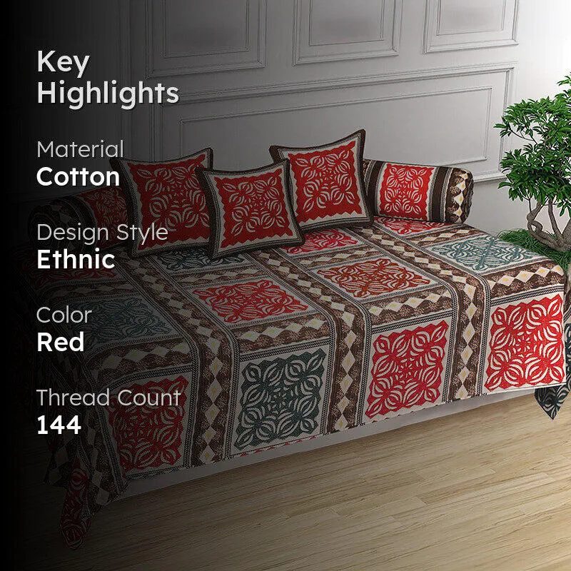 Ayatana Ethnic Cotton Diwan Set (Red) - Six Piece Set media 2