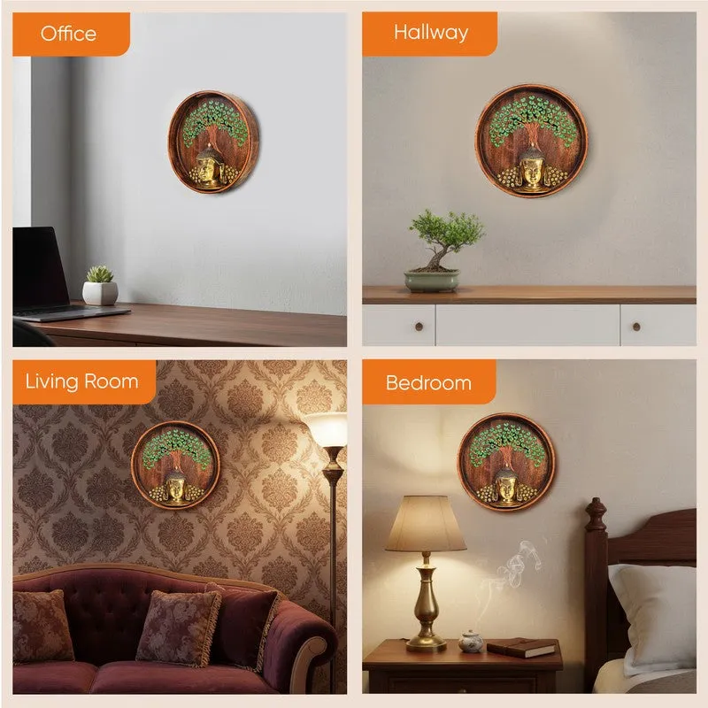 Meditating Buddha Round Mango Wood Wall Accent media 9