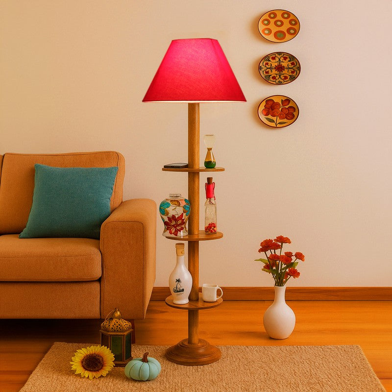 EclipseNova Light Wooden Floor Lamp - Red