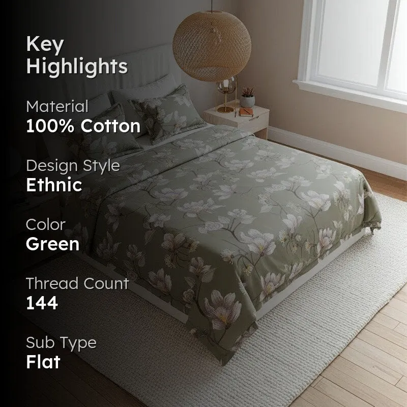 Lidera Flora Cotton Bedsheet (Green) - 144 TC media 2