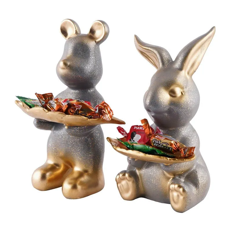 Hop & Squeak Painted Poly Resin Show Piece (Grey) - Set Of Two media 4