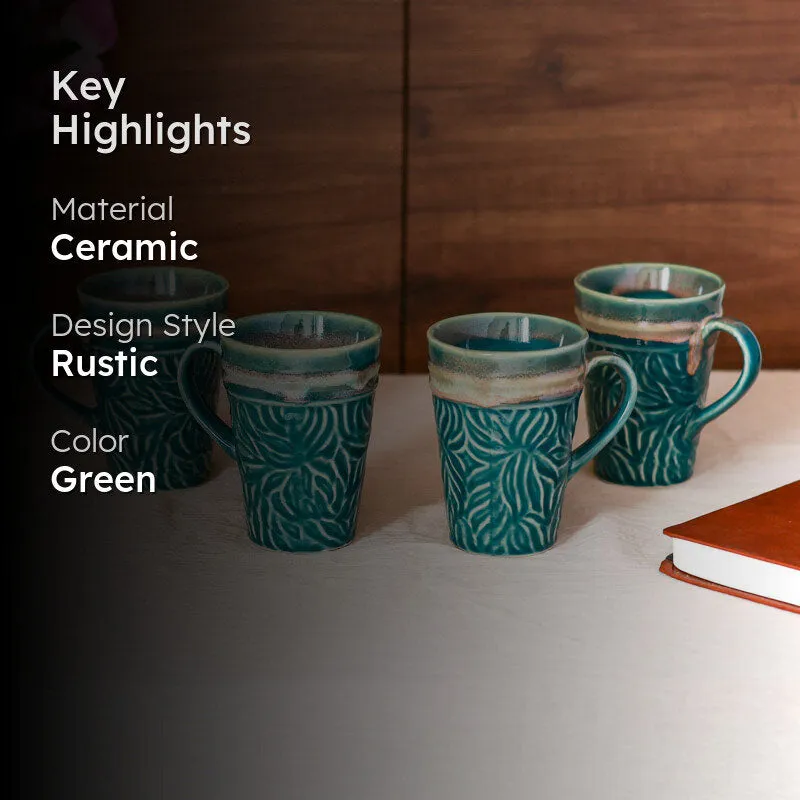 Ceramuse Ceramic Coffee Mug (300 mL Each/Teal Green) - Set of Four media 2