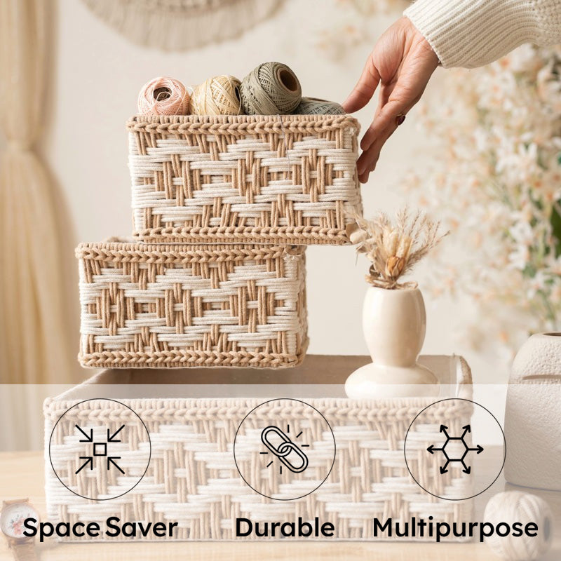 Frayla Macrame (Metal,Cotton) Storage Basket - Set of Three image 7