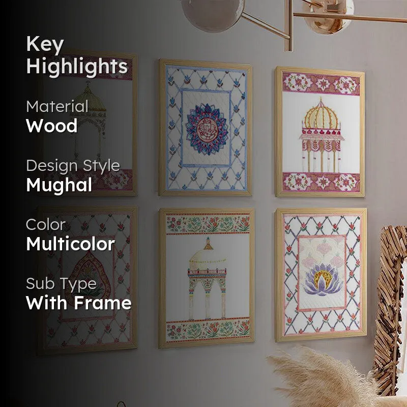Mehrbani Mughal Wall Art With Frame (White) - Set Of Six media 2