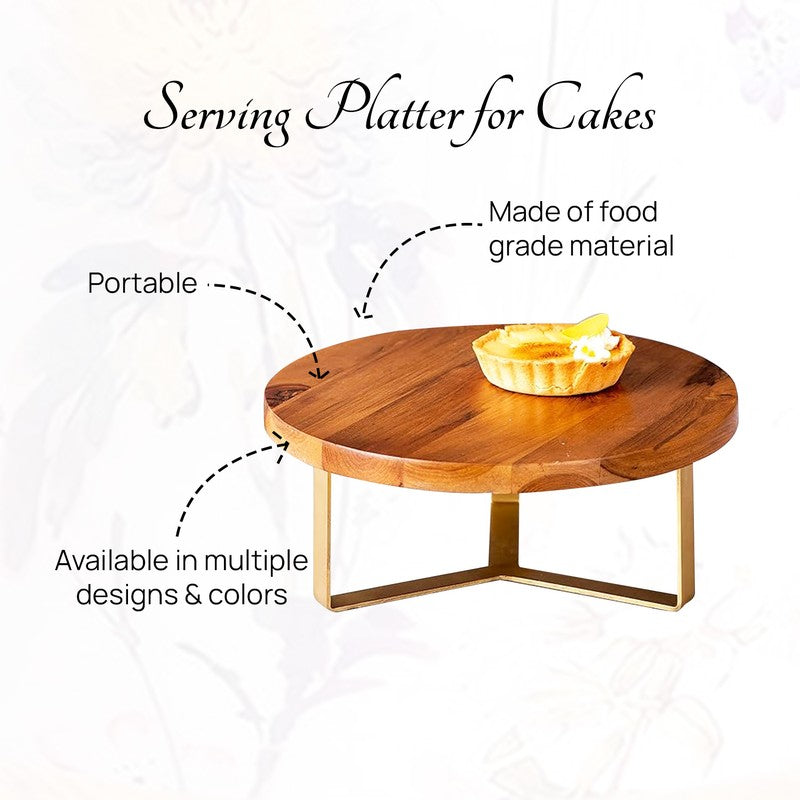 Delicia Teak Wood Cake Stand With Knife and Server (Brown) - Three Piece Set media 4