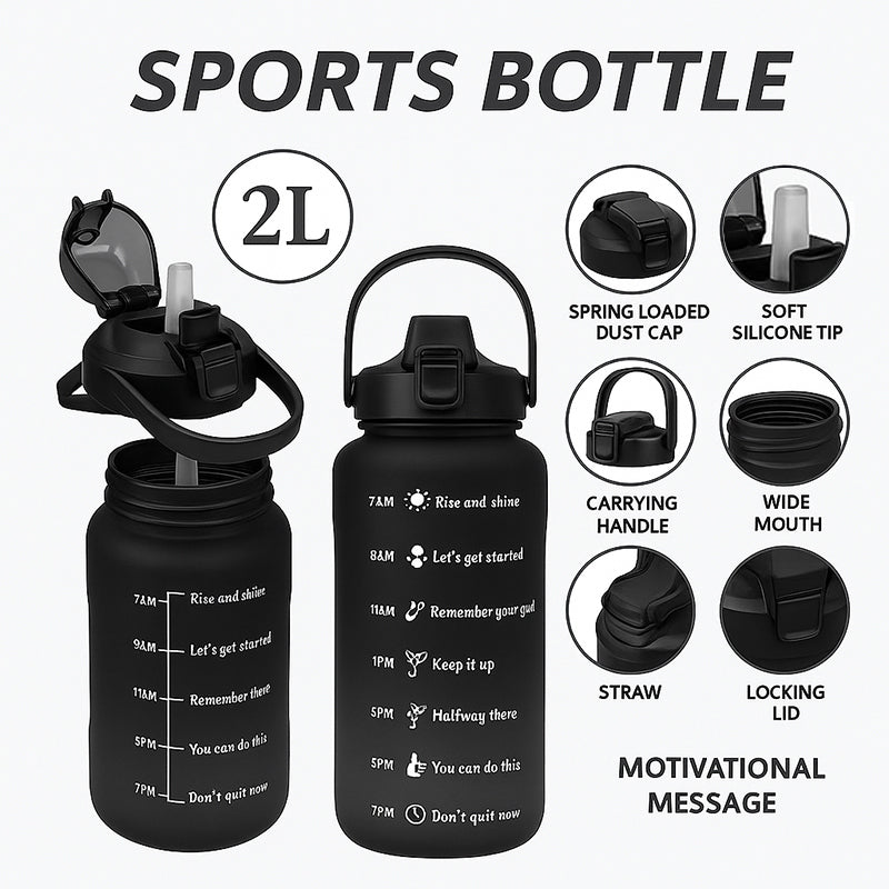 Ombre Sip Water Tumbler With Straw & Stickers (Grey,Black) - 2 L media 6