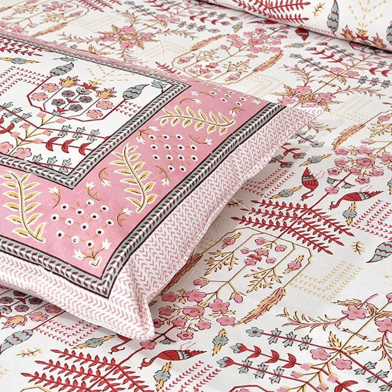 Evie Printed Cotton Bedsheet (Pink) - 180 TC media 3