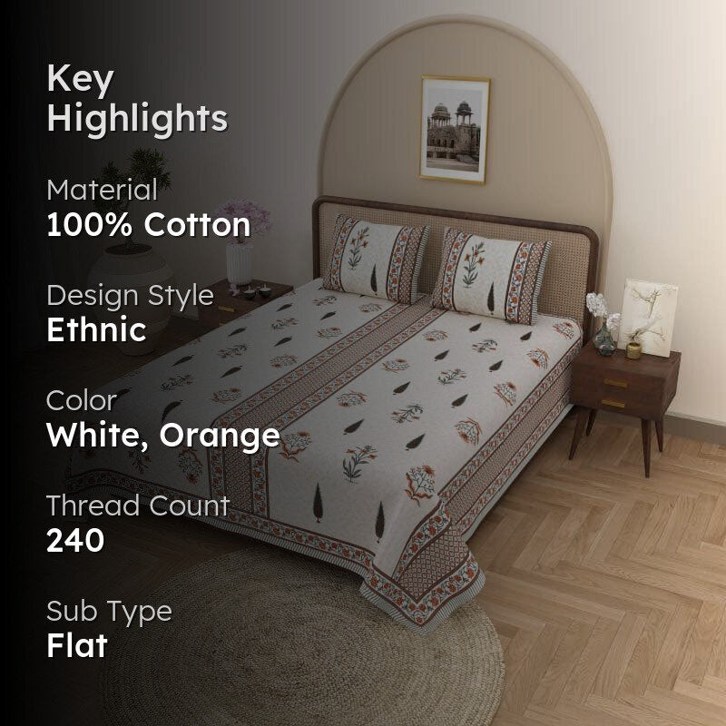 Manjira Printed Cotton Bedsheet (Rust) - 240 TC media 2