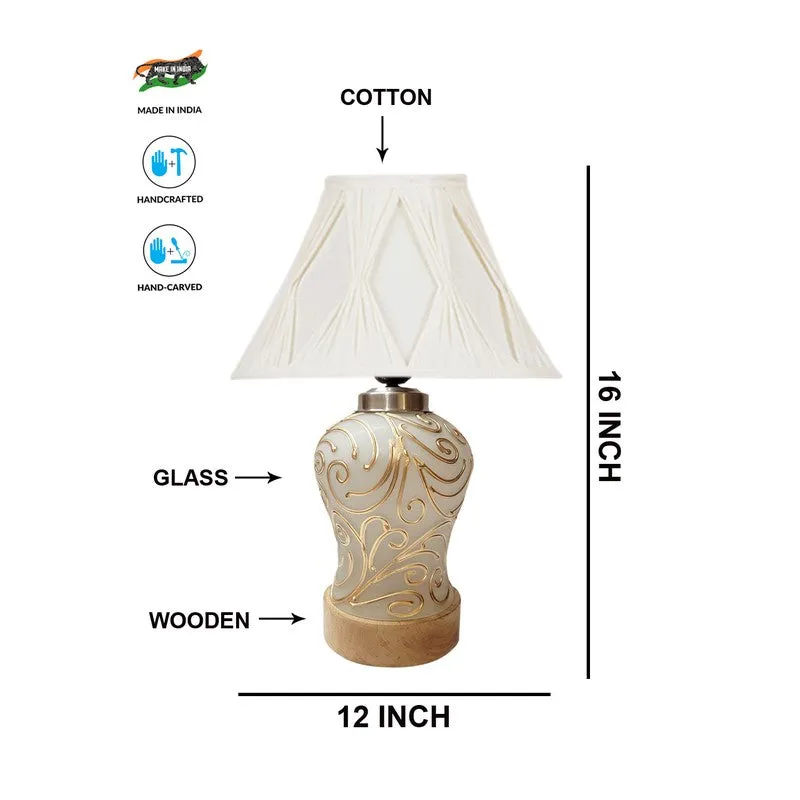 Lumithra Smocked Wooden Table Lamp - OffWhite media 7