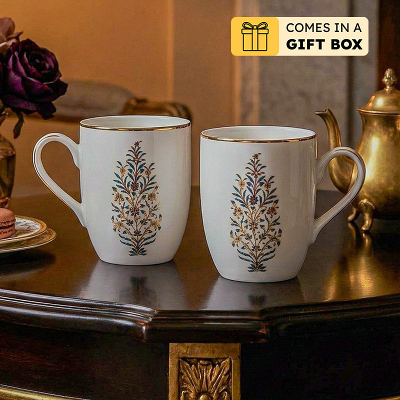 Gilded Shahi Coupe 24k Gold Brushed Porcelain Coffee Mug(280 mL Each) - Set Of Six