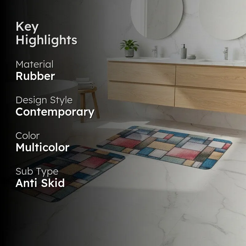 Vivid Grid Anti Skid Bath Mat - Set Of Two media 2