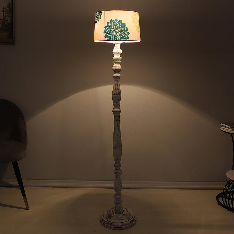 Akari Totem Printed Mango Wood Floor Lamp - White
