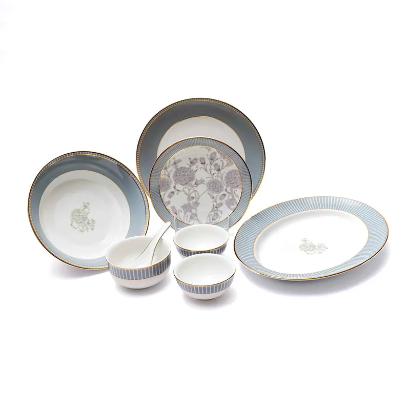 Gilded Iris 24k Gold Brushed Porcelain Dinner Set (Grey) - 33 Piece Set media 4