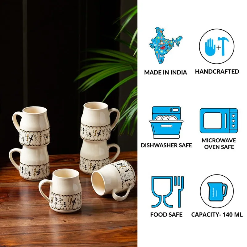 Warli Ceramic Tea Cup (140 mL Each) - Set of Six media 5