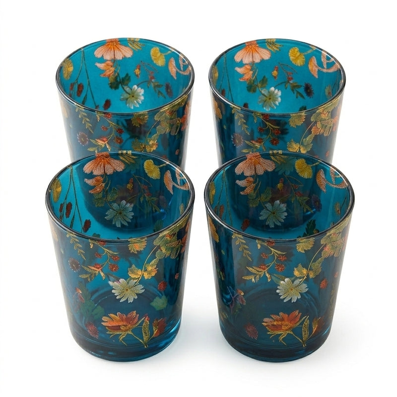 Floral Bliss Blue Glass Tumbler - Set Of Four media 5