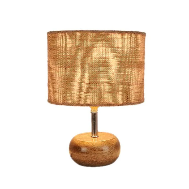 Wood Pebble Fabric Table Lamp - Beige,Brown media 4