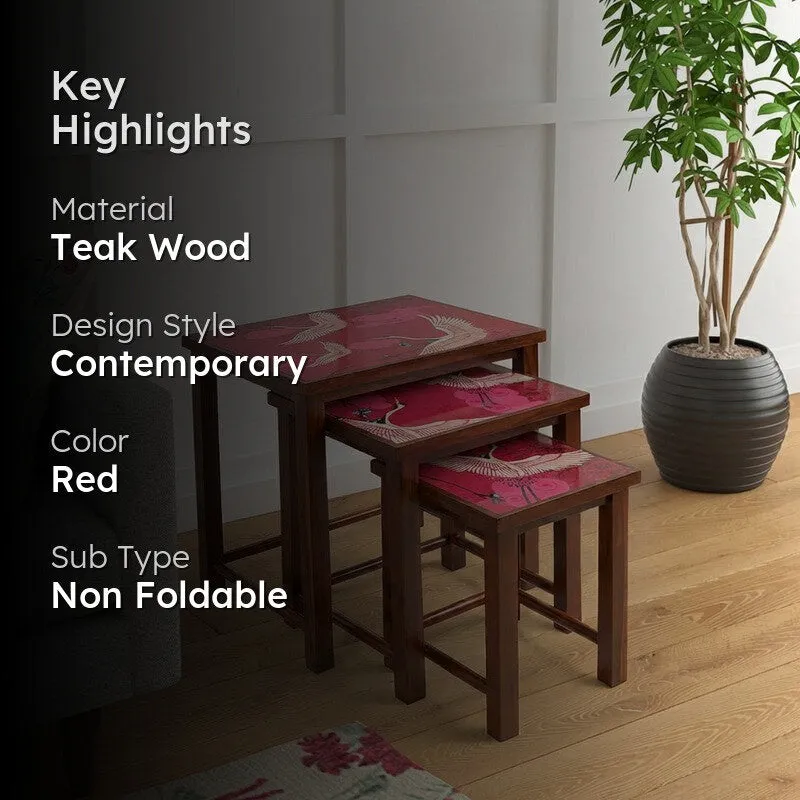 India Circus Teak Wood Cranes Nesting Stool - Set Of Three media 2