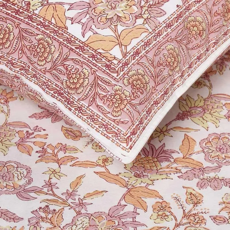 Pink Jungle of Flowers Cotton Bedsheet - 144 TC media 1