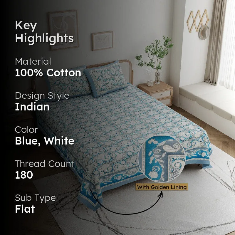 Mango Muse Cotton Bedsheet (White,Blue) - 180 GSM media 2