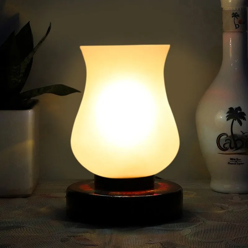 Glassiva Glass Table Lamp With Wooden Base - White media 1