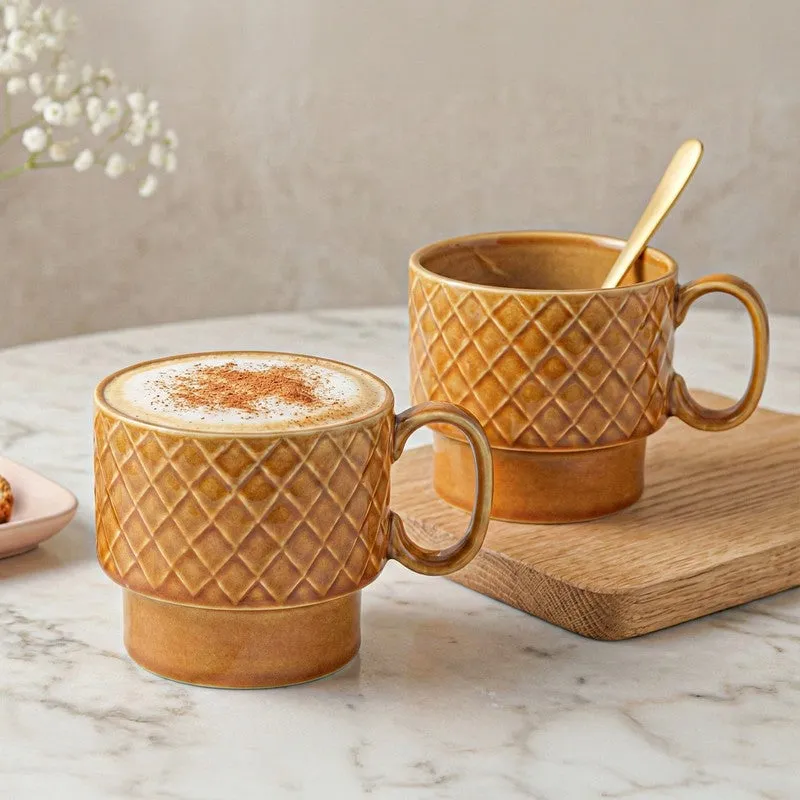 Fjord Ceramic Coffee Mug (500 mL Each/Golden Brown) - Set of Two media 1