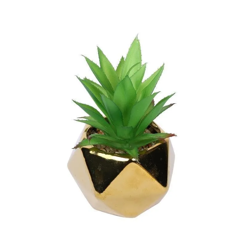 Faux Aloe Vera In Gold Ceramic Pot - 16.5 cms media 3