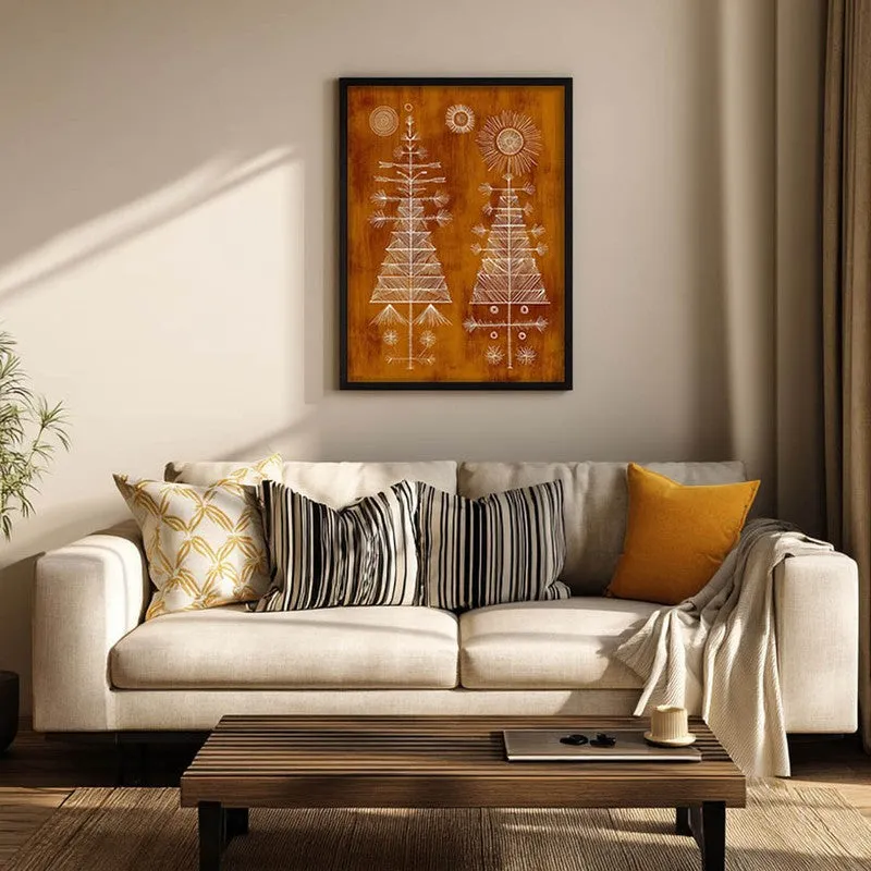 FolkHaven Warli Inspired Canvas Wall Painting With Black Frame media 4