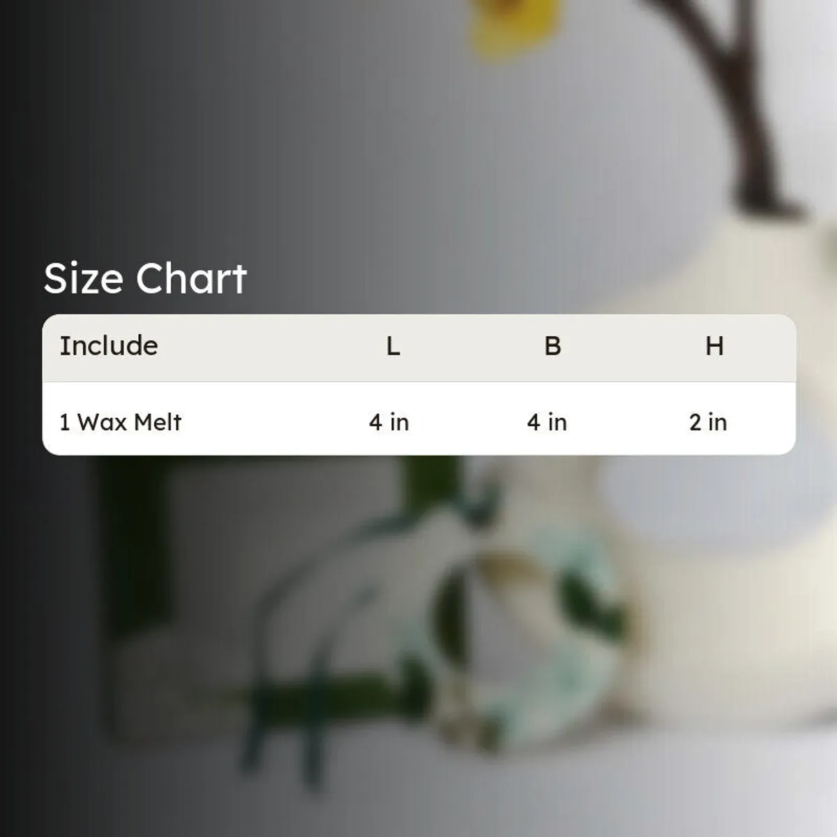 Size chart image for one wax melt