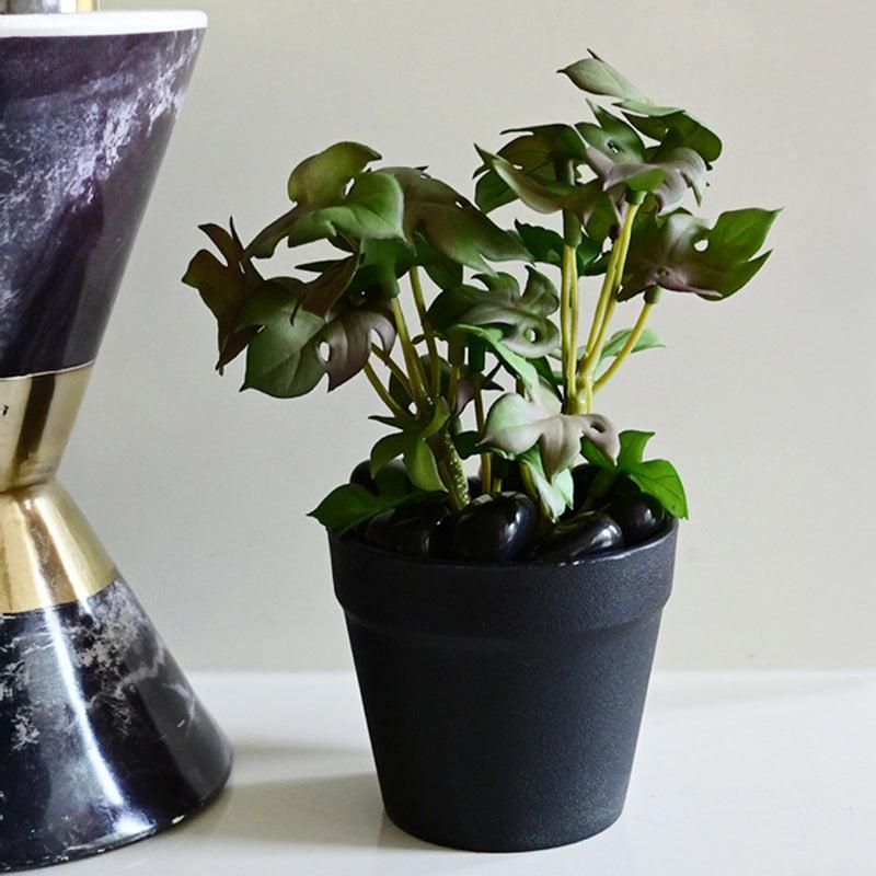 Minstera Artificial Mini Monstera Plant With Black Plastic Pot - Purple & Green media 4