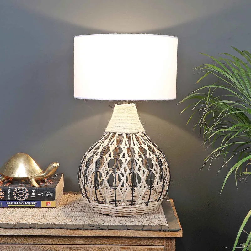 Lucenta Weave Bamboo Table Lamp - White,Beige media 1