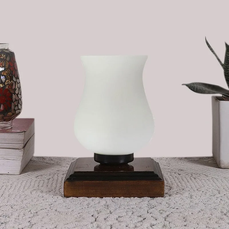 Mirova Glass Table Lamp With Wooden Base - White & Brown media 4