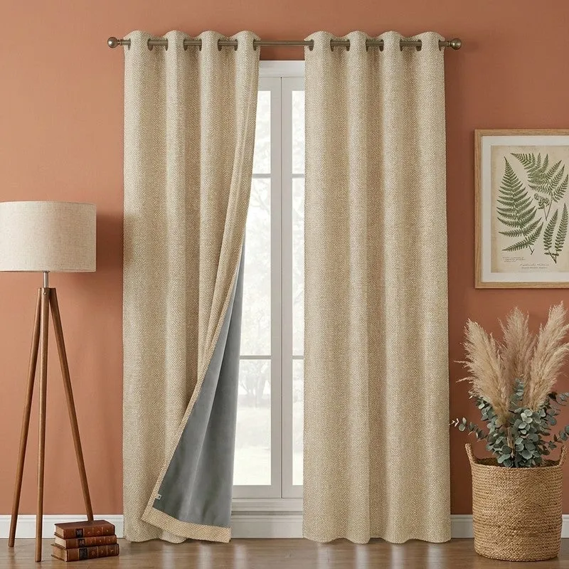 Form Ease Cotton Blackout Curtains (Beige) - Set Of Two media 1