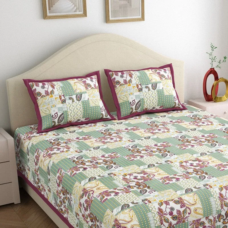 Ethnic Nest Cotton Bedsheet (Beige,Green) - 120 TC media 3