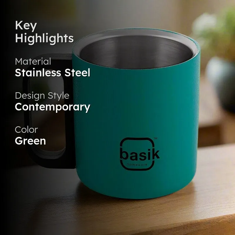 Raya Stainless Steel Coffee Mug (210 mL Each/Green) - Set of Two media 2