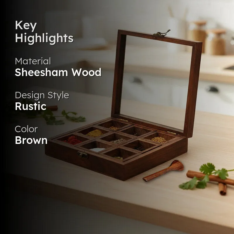 Charm Sheesham Wood Rectangle Masala Box - Eleven Piece Set media 2