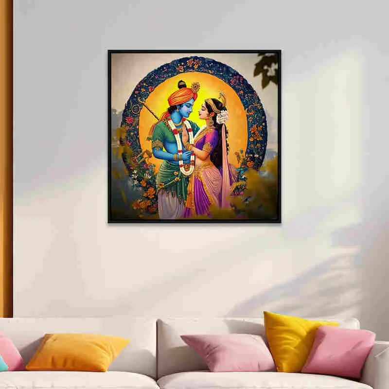Radha-Krishna Charm Canvas Wall Art With Frame media 1