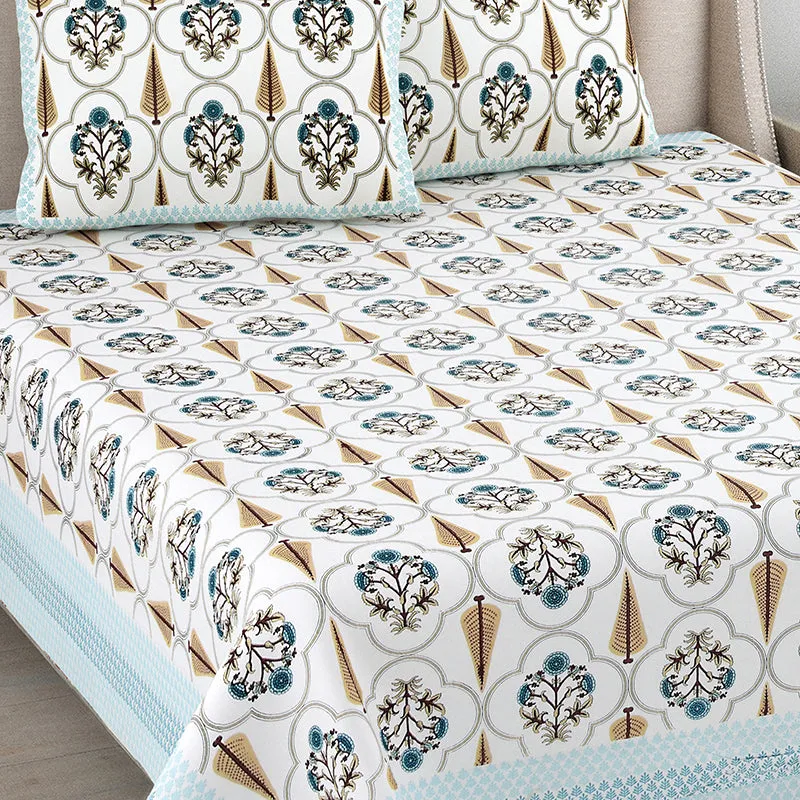 Kritika Cotton Bedsheet (Blue, Mustard) - 144 TC media 3