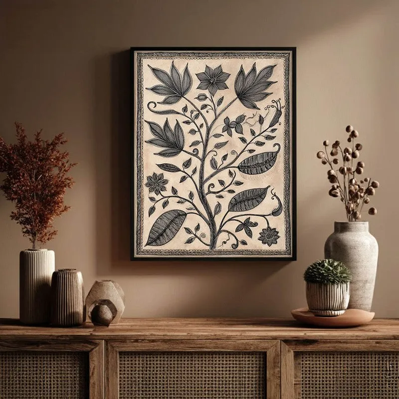 Floral Sketch Canvas Wall Painting With Black Frame media 6